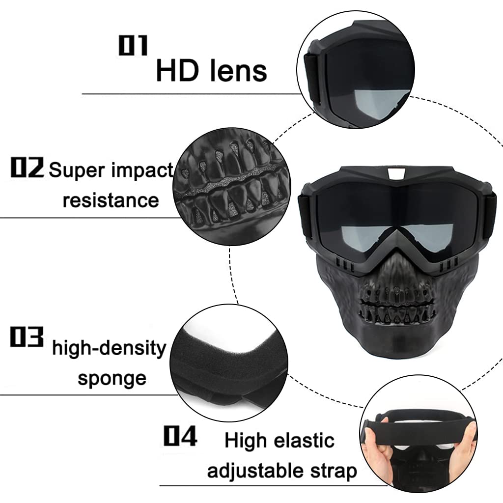 Proberos protective Goggles for Men Women with Detachable Mask, UV Protection Goggles for Motorcycle Bike, Skull Style Full Cover Goggles Helmet Goggles for Dirt Bike off road skiing (Black) Proberos protective Goggles for Men Women with Detachable Mask, UV Protection Goggles for Motorcycle Bike, Skull Style Full Cover Goggles Helmet Goggles for Dirt Bike off road skiing (Black)